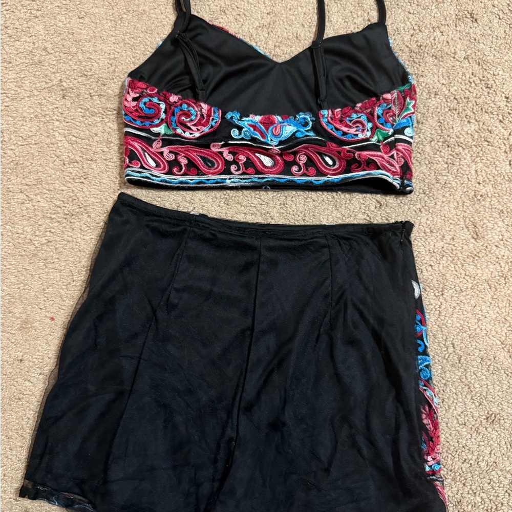 SHEIN Black Jumpsuit with Red and Blue Embroidery - Picture 2 of 2